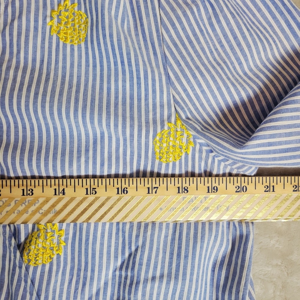J Crew Striped Wrap Front Top Embroidered Pineapples L 100% Cotton - Picture 5 of 8